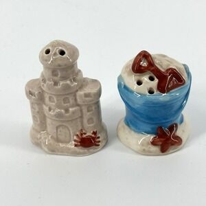 Stoneware Salt And Pepper Cracker Barrel Sandcastle With Bucket And Shovel